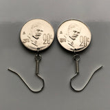 Mexico 20 Centavos coin earrings Mexican eagle Monterrey Guadalajara Puebla Tlaxcala Toluca Tijuana León Iztapalapa Ecatepec Querétaro Juárez Acapulco Mérida Yucatán Cancún Saltillo Cuernavaca Oaxaca Aguascalientes Jalisco Morelia Zapopan Pachuca e000202