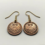 Deutschland 1 Pfennig Münze Ohrringe Deutscher Adler Berlin München Bundesadler Dresden Bonn Hannover Leipzig Dortmund Bayern e000223