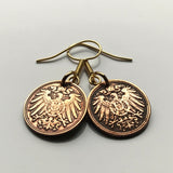 Deutschland 1 Pfennig Münze Ohrringe Deutscher Adler Berlin München Bundesadler Dresden Bonn Hannover Leipzig Dortmund Bayern e000223
