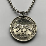 1947 British India 1/2 Rupee coin pendant Indian tiger Mumbai New Delhi Bangalore Kanpur Kochi Panaki Lucknow Hindi Urdu Hindu panther jaguar n000129