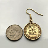 1950 Germany 5 Pfennig coin earrings oak Berlin Frankfurt Essen Karlsruhe flower garden plant Nuremberg Duisburg Bochum Bavaria e000229