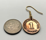 Deutschland 1 Pfennig Münze Ohrringe Deutscher Adler Berlin München Bundesadler Dresden Bonn Hannover Leipzig Dortmund Bayern e000223