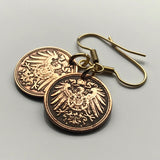 Deutschland 1 Pfennig Münze Ohrringe Deutscher Adler Berlin München Bundesadler Dresden Bonn Hannover Leipzig Dortmund Bayern e000223