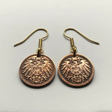 Deutschland 1 Pfennig Münze Ohrringe Deutscher Adler Berlin München Bundesadler Dresden Bonn Hannover Leipzig Dortmund Bayern e000223