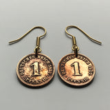 Deutschland 1 Pfennig Münze Ohrringe Deutscher Adler Berlin München Bundesadler Dresden Bonn Hannover Leipzig Dortmund Bayern e000223