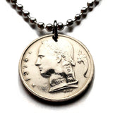 1974 Belgium Belgie 1 Franc coin pendant Belgian lady Ceres Brussels Bruges Antwerp Ghent Liège Namur Mons Charleroi Flanders Flemish Hasselt Bouillon Kortrijk Ostend Ypres Dinant Ardennes n000233