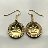 1950 Germany 5 Pfennig coin earrings oak Berlin Frankfurt Essen Karlsruhe flower garden plant Nuremberg Duisburg Bochum Bavaria e000229