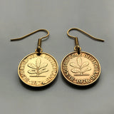 1950 Germany 5 Pfennig coin earrings oak Berlin Frankfurt Essen Karlsruhe flower garden plant Nuremberg Duisburg Bochum Bavaria e000229