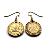1950 Germany 5 Pfennig coin earrings oak Berlin Frankfurt Essen Karlsruhe flower garden plant Nuremberg Duisburg Bochum Bavaria e000229