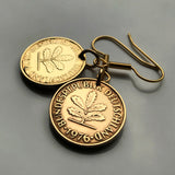 1950 Germany 5 Pfennig coin earrings oak Berlin Frankfurt Essen Karlsruhe flower garden plant Nuremberg Duisburg Bochum Bavaria e000229