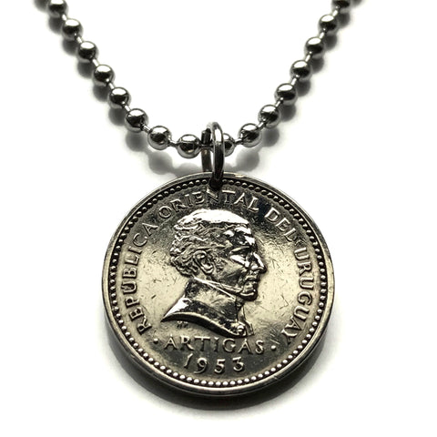 1953 Uruguay 5 Cents coin pendant Artigas Montevideo Tacuarembó Melo Mercedes Minas Rocha San José Cerro Largo Sol de Mayo Cocoliche n003266