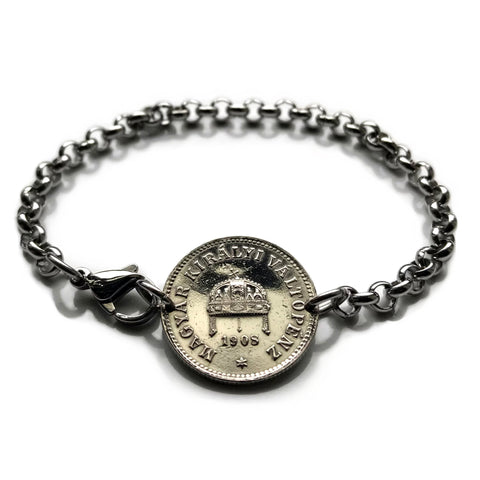 1894 Hungary Magyar 10 Filler coin bracelet Saint Stephen Holy Crown Szent Korona Budapest Debrecen Pecs Gyor Nyiregyhaza Kecskemet Szolnok b000063