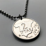 1984 Spain España 2 Pesetas coin pendant Spanish map mapa Español Madrid Barcelona Sevilla Granada Zaragoza Toledo Cadiz Tenerife Córdoba Valencia Málaga Bilbao Coruña Cataluña Andalusia n003349