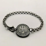 1966 Austria Osterreich 5 Groschen coin rolo link bracelet jewelry Austrian eagle Vienna Wien Salzburg Innsbruck Graz Linz Tyrol Villach Carinthia Sankt Polten Wels Solden Ischgl Gmunden Vorarlberg Hallstatt Styria Edelweiss Alpine Alps b000067