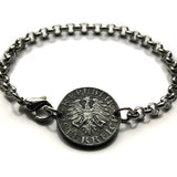 1966 Austria Osterreich 5 Groschen coin rolo link bracelet jewelry Austrian eagle Vienna Wien Salzburg Innsbruck Graz Linz Tyrol Villach Carinthia Sankt Polten Wels Solden Ischgl Gmunden Vorarlberg Hallstatt Styria Edelweiss Alpine Alps b000067