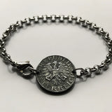 1966 Austria Osterreich 5 Groschen coin rolo link bracelet jewelry Austrian eagle Vienna Wien Salzburg Innsbruck Graz Linz Tyrol Villach Carinthia Sankt Polten Wels Solden Ischgl Gmunden Vorarlberg Hallstatt Styria Edelweiss Alpine Alps b000067
