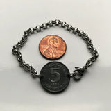 1966 Austria Osterreich 5 Groschen coin rolo link bracelet jewelry Austrian eagle Vienna Wien Salzburg Innsbruck Graz Linz Tyrol Villach Carinthia Sankt Polten Wels Solden Ischgl Gmunden Vorarlberg Hallstatt Styria Edelweiss Alpine Alps b000067