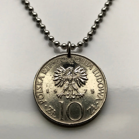 1975 Poland Polska 10 Zlotych coin pendant white Polish eagle Warsaw Kraków Poznań Zakopane Oświęcim Kołobrzeg Kashubians Białystok n001315