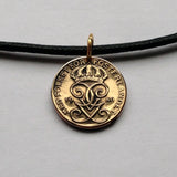 1936 Sweden Sverige 1 Ore coin pendant necklace jewelry initial G Swedish 3 crowns Tre Kroner Stockholm Uppsala Malmo Swedes Gothenburg Vasteras Helsingborg Norrkoping Nordic Scandinavian Viking Norse Baltic n000385