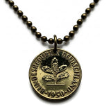 1991 Germany Deutschland 5 Pfennig coin pendant oak seedling Berlin German blossom flower gardener planting tree n000405