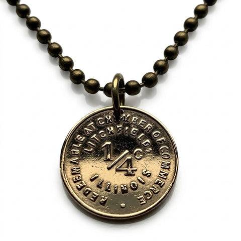 Litchfield City, Illinois 1/4 cent sales tax token coin pendant necklace American USA IRS Chicago vintage relic souvenir repurposed n002112