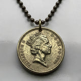 1990 United Kingdom Wales Great Britain 1 Pound coin pendant Welsh leek Cardiff Swansea Barry Neath Cwmbran Bridgend Llanelli Prestatyn Cymraeg Saint David's Day Caernarfon Newport Wrexham Cymru Aberystwyth n002400