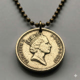 1987 England United Kingdom 1 Pound coin pendant English Oak Tree Royal Crown London Manchester Birmingham Newcastle Yorkshire Leeds n002746