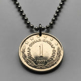 1975 Jugoslawien Jugoslavija 1 Dinar Münze Anhänger Halskette Schmuck Serbien Kroatien Belgrad Bosnien Herzegowina Slowenien Srbija Balkan Südslawisch n001158