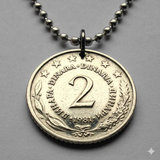 1981 Yugoslavia 2 Dinara coin pendant Serbia Croatia Bosnia Slovenia Split Vojvodina socialist communist Novi Sad Ljubljana Niš slav n001197