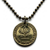 1991 Germany Deutschland 5 Pfennig coin pendant oak seedling Berlin German blossom flower gardener planting tree n000405