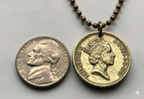 1987 England United Kingdom 1 Pound coin pendant English Oak Tree Royal Crown London Manchester Birmingham Newcastle Yorkshire Leeds n002746