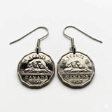Canada 5 Cents coin earrings Canadian beaver maple leaves Toronto Montreal Vancouver Calgary Edmonton Ottawa Québec Winnipeg e000705