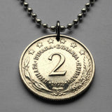 1972 Yugoslavia 2 Dinara coin pendant Serbia Croatia Bosnia Slovenia Split Vojvodina socialist communist Novi Sad Ljubljana Niš slav n001197