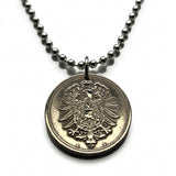 1876 Germany Deutschland 10 Pfennig coin pendant German black eagle Berlin Hamburg Munich Cologne Frankfurt Stuttgart Düsseldorf Bavaria Leipzig Dortmund Essen Bremen Dresden Hanover n000465