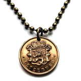 1947 Luxembourg Letzeburg 25 Centimes coin pendant necklace jewelry Luxembourgish lion Esch-sur-Alzette Differdange Dudelange Wormeldange Grund Diekirch Schengen Pétange Rumelange Redange Bourscheid n000651