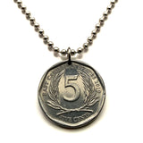 2010 British East Caribbean States 5 Cents coin pendant necklace jewelry Antigua Barbuda Dominica Grenada Saint Lucia Saint Vincent Grenadines Saint Kitts Nevis Anguilla Montserrat Martinique Trinidad Barbados Golden Hind n003768