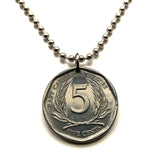 2004 British East Caribbean States 5 Cent coin pendant Antigua Barbuda Dominica Grenada Saint Lucia Saint Vincent the Grenadines Saint Kitts Nevis Anguilla Montserrat Martinique Trinidad Tobago Barbados British Guiana Lesser Antilles Caribbees n003768