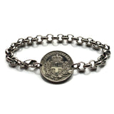 1918 Italy 20 Centesimi coin rolo link bracelet World War 1 era Savoy shield Rome Milan Venice Florence Napoli Torino Bologna Verona Genoa Siena Capri Palermo Cagliari Parma Tuscany Matera San Gimignano Positano Lazio Lecce Bari Polignano a Mare b000136