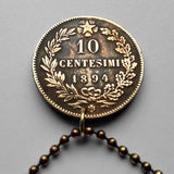1893 Italy 10 Centesim coin pendant king Umberto I Roma Milan Venice Florence Napoli Palermo Bologna Verona Torino Pisa Capri Matera n002371