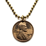 1949 USA United States of America Wheat Penny 1 Cent coin pendant necklace jewelry president Abraham Lincoln American Civil War Union the North Gettysburg Kentucky Indiana Washington New York Illinois n003038
