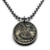 1977 Portugal 2-1/2 Escudos coin pendant Portuguese caravela ship Quinas Lisboa Porto Braga Sintra Faro Coimbra Funchal Aveiro Guimarães Ponta Delgada Faro Ourique Mirandese Lagos Fatima n000091