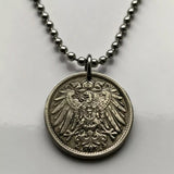 Germany Deutschland 10 Pfennig coin pendant necklace jewelry black German eagle Berlin Hamburg Munich Cologne Frankfurt Stuttgart Düsseldorf Bavaria Leipzig Dortmund Essen Bremen Dresden Hanover Rothenburg Essen Bonn n000315