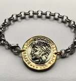 1998 Italy 1000 Lire coin bracelet lady Turrita mural crown Rome Florence Venice Milan Torino Palermo Napoli Genoa Verona Perugia Siena Padua Bologna Modena Tuscany Cagliari Pisa Bergamo Matera Bari Lecce San Gimignano Trieste Ferrara Sorrento b000080