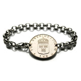 1977 Sweden Sverige 1 Krona coin rolo link bracelet Swedish crown Tre Kroner Swedes Stockholm Gothenburg Malmo Uppsala Linkoping Orebro Ostergotland Norrland Scandinavia Nordic Vikings Norse Svealand Scandes Gotaland Vasteras Helsingborg b000102