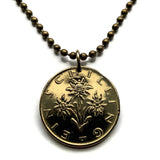 1990 Austria Österreich 1 Schilling coin pendant necklace jewelry Edelweiss flower Vienna Alpine plant daisy sunflower Salzburg Graz Linz Innsbruck Klagenfurt Villach Tyrol Styria Carinthia Sankt Pölten Wels n000443