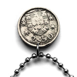 1977 Portugal 2-1/2 Escudos coin pendant Portuguese caravela ship Quinas Lisboa Porto Braga Sintra Faro Coimbra Funchal Aveiro Guimarães Ponta Delgada Faro Ourique Mirandese Lagos Fatima n000091