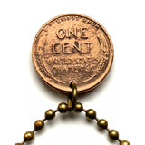 1951 USA United States of America Wheat Penny 1 Cent coin pendant necklace jewelry president Abraham Lincoln American Civil War Union the North Gettysburg Kentucky Indiana Washington New York Illinois n003038