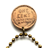 1949 USA United States of America Wheat Penny 1 Cent coin pendant necklace jewelry president Abraham Lincoln American Civil War Union the North Gettysburg Kentucky Indiana Washington New York Illinois n003038