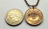 1975 Jordan 5 Fils coin pendant King Hussein I Hashemite Kingdom Amman Zarqa Irbid Russeifa Petra Ar-Ramtha Aqaba Al-Mafraq Madaba n001914