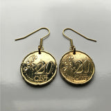 2003 Ireland Éire 20 Euro Cent coin earrings Irish Celtic Harp Cláirseach Dublin Cork Limerick Galway Waterford Gaelic Guinness Connacht Leinster Munster Donegal Ulster Carlow Drogheda Swords Gartan Icovellavna Galway Dundalk Moher Airlann e000324